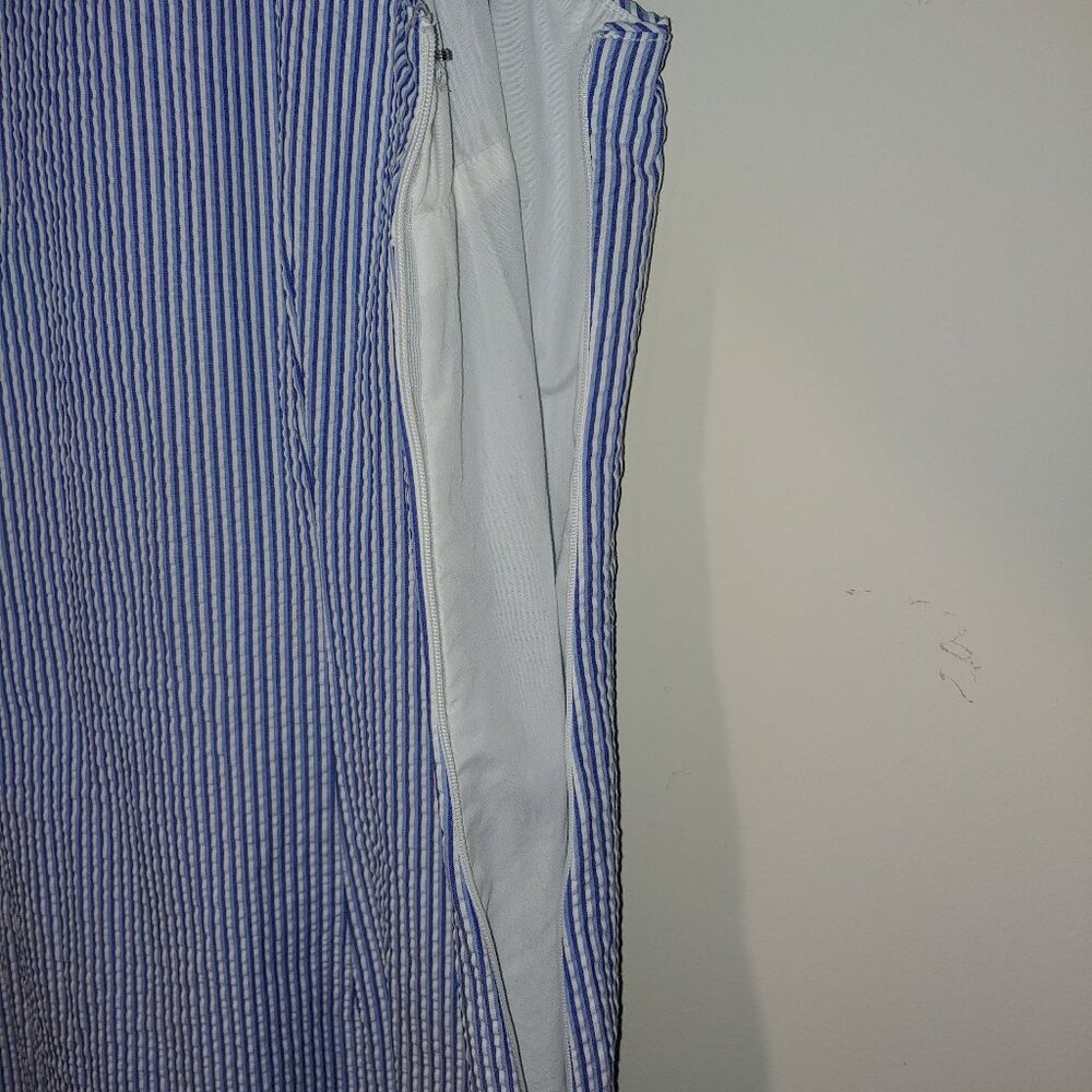 L.L. Bean Cotton Striped Sleeveless Midi Dress Size 8 White Blue - Picture 5 of 7